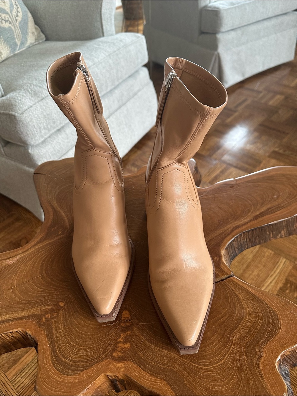 Dolce Vita Josiah Tan Pointed-Toe Mid-Calf Ankle Boots